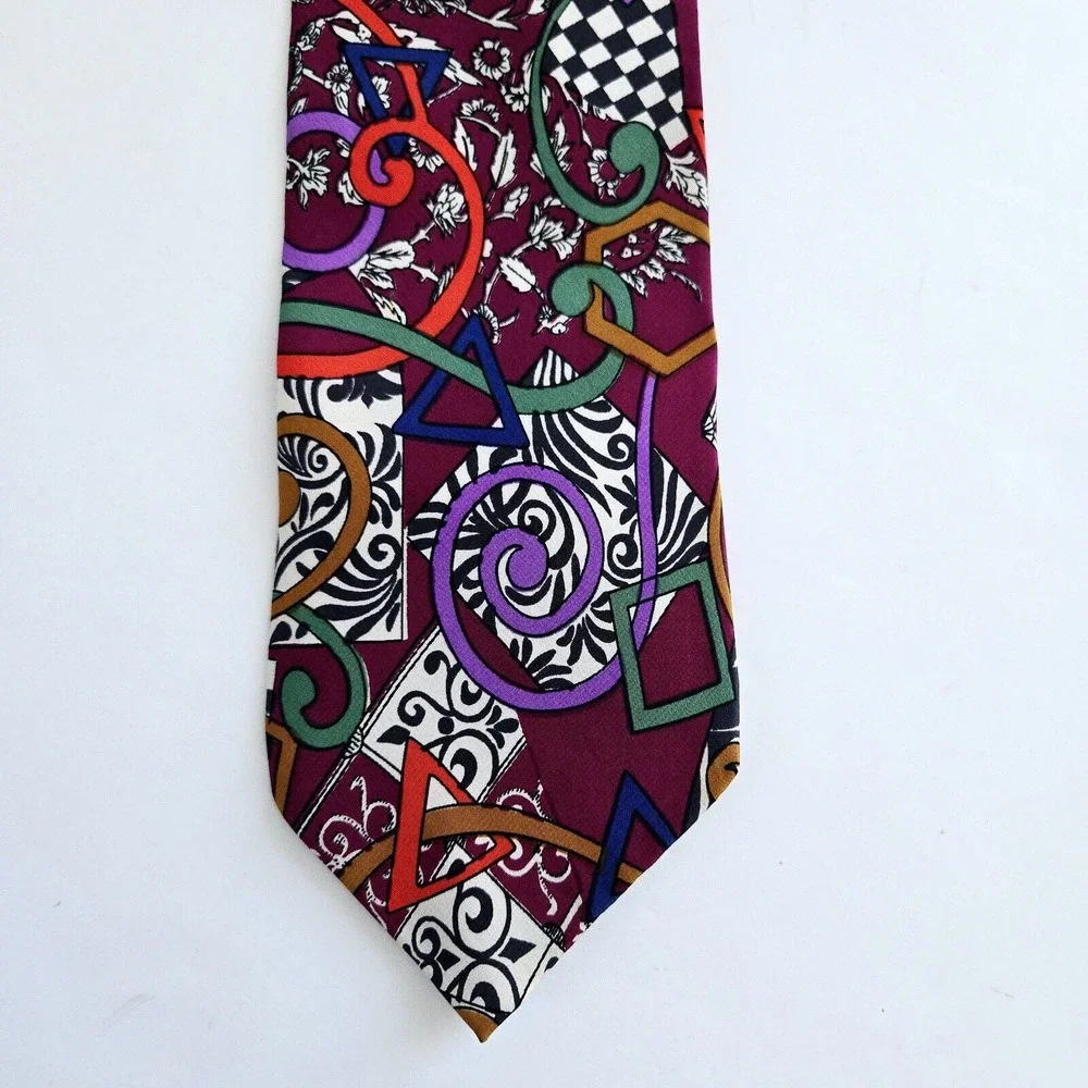 Vintage Silk Tie Abstract Geometric Colorful Maximalist Retro Mod Handmade Jsaco